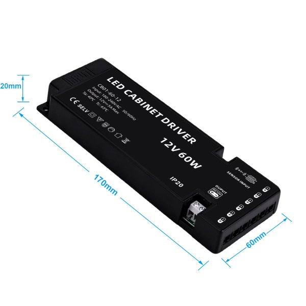 LED cabinet driver 60W 12V 180-240V AC 170*60*20mm