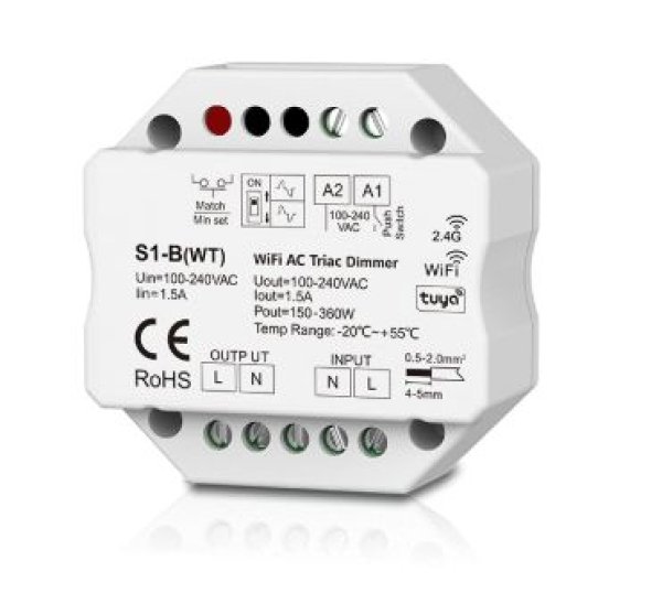 Kontroler 220V Triac RF 2.4G + push dimer 150-360W - S1-B(WT)