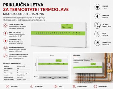 Priključna letva za termostate i termoglave max 10A output- 16 zona