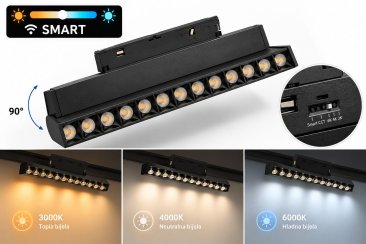 Led magnetni reflektor- zakretni točkasti DIP switch 5-STEP (3cct+cct+bluetooth/dimm) 12W- crna
