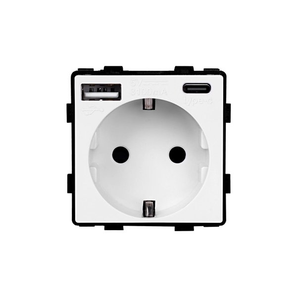 Modul / EU utičnica 16A sa USB A+C 3.1A 20W brzi punjač